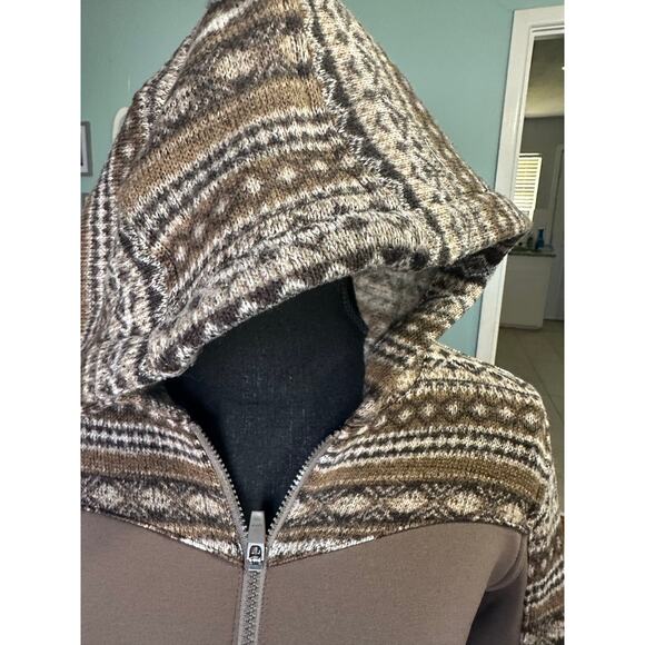 Athleta Dress Nordic Fair Isle Fitted Hoodie Sweatshirt Brown - Picture 3 of 10